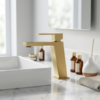 Robinet de lavabo Momali en or brossé avec poignée moletée, réglage libre de l'eau chaude et froide pour salle de bain d'hôtel