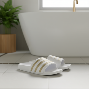 Adidas Adilette Aqua Unisex Slides White <b>EVA</b> Summer Slippers With Gold Stripes EF1730 Authentic China Made - Product Image 2