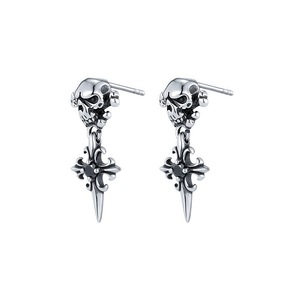 Skull Cross Stud Earrings Tibetan Silver Men Women Hip Hop Style Geometric Design Bezel Setting Fashion Jewelry - Product Image 1