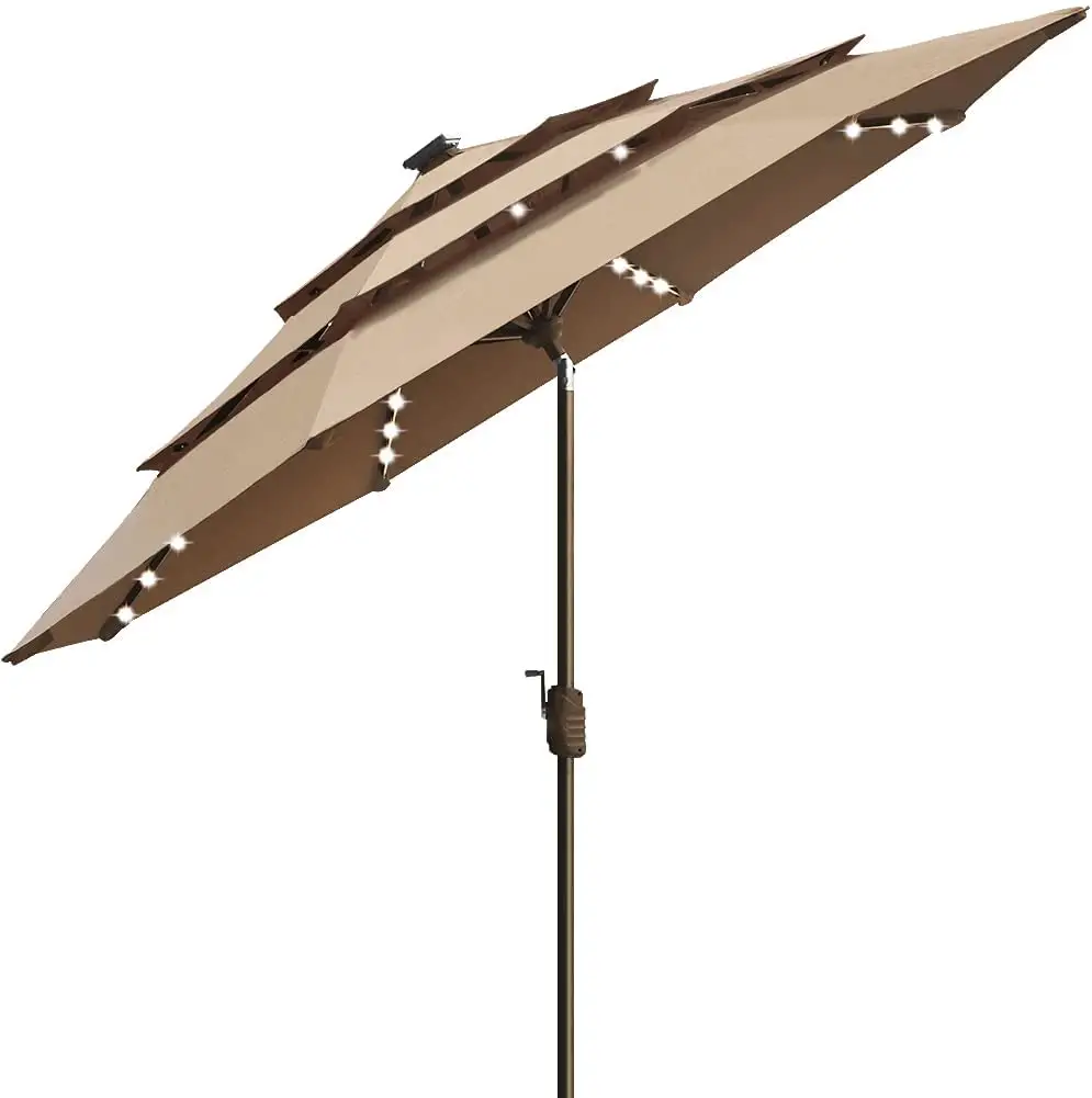 Solar 9ft 3 Tiers Market Umbrella with 80 LED Lights Patio Umbrellas Outdoor Table with Ventilation