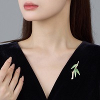 Broche en bambou de style chinois, vintage, élégante, feuille verte, épingle de revers, accessoire vestimentaire Hanfu