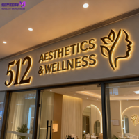 Enseigne lumineuse 3D personnalisée de luxe en acier inoxydable doré pour extérieur, logo rétroéclairé par LED pour la décoration de devanture de magasin de détail