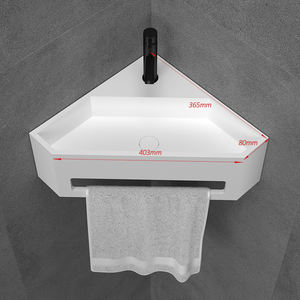 Fregadero de esquina triangular de superficie sólida, lavabo de pared de tamaño pequeño para Baño - Product Image 1