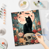 CHENISTORY Peinture par numéros DIY, motif Halloween, chat noir et crâne, coloriage par numéros pour adultes, cadeau DIY