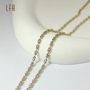 Wholesale iced out Au750 gold 18k real jewelry bling bling necklace micro diamond ball beads rope 18k solid gold link chain