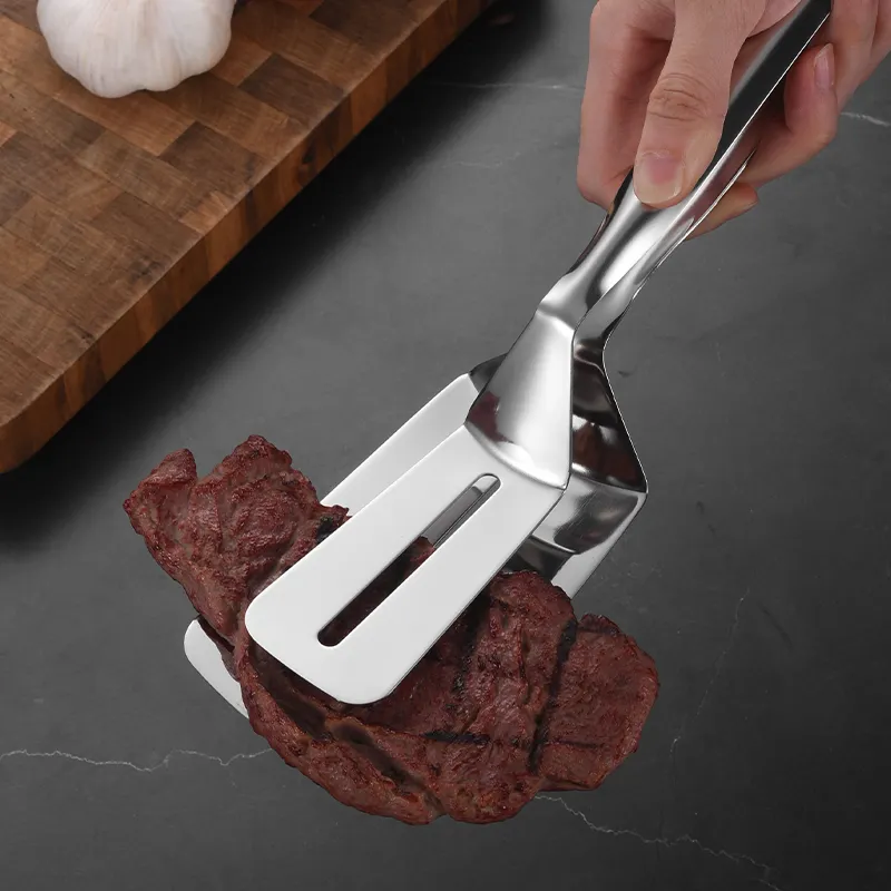 Pince multifonctionnelle anti-brûlure 2 en 1 spatule à steak de barbecue pour poisson frit Tourneur d'oeufs Pelle à barbecue Pince à retourner