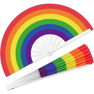 BSBH UV Glow Big <span class=keywords><strong>Rainbow</strong></span> Hand ventilator Stolz Bunte Falt-Rave-Hand ventilatoren für Frauen Männer Pride Day Festival Parade