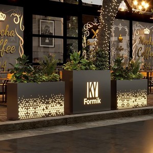 กระถางดอกไม้สแตนเลสสำหรับกลางแจ้ง HX03 ชุดกระถางดอกไม้แบบต่อประกอบได้สำหรับตกแต่งถนนเชิงพาณิชย์ รางปลูกดอกไม้กลางแจ้งพร้อมขาตั้งเหล็ก - Product Image 6