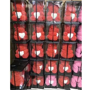 Ours rose en peluche de qualité supérieure, 25cm et 40cm avec boîte-cadeau ours à fleurs avec boîte-cadeau meilleure vente cadeau de saint-valentin