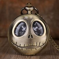 Cadeau d'Halloween antique-Rétro Gothique Jack Skellington Pendentif Collier Tim Burton's Nightmare Christmas Montre de Poche pour Hommes Enfants
