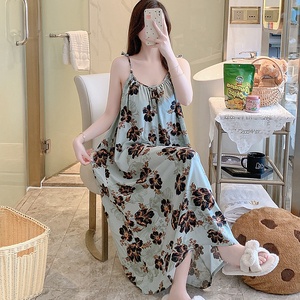 Estate estiva motivo floreale in cotone camicia da notte in seta elastico in vita bretelle per maternità abito per lunghe vacanze al mare - Product Image 1