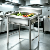 Wastafel Dapur Stainless Steel Premium Single Bowl dengan Meja Kerja Terintegrasi untuk Toko Daging Pasar Makanan Laut