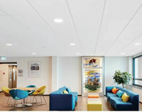 Plafond acoustique moderne blanc perforé en PVC et laine de verre, ignifuge, étanche, grille carrée 2x2 pi, classe E0, garantie 5 ans