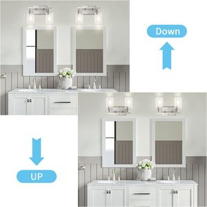 Lampade da bagno in nichel spazzolato, luce di vanità a 2 luci con applique da parete in vetro trasparente per camera da letto in corridoio - Product Image 3