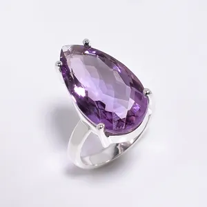 紫色紫水晶戒指925纯银男士首饰批量批发精品银戒指出口商