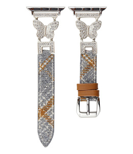 Cinturino in pelle di lana con giunto a farfalla per <span class=keywords><strong>Apple</strong></span> <span class=keywords><strong>Watch</strong></span> serie 9 8 7 <span class=keywords><strong>SE</strong></span> 6 cinturino in pelle di metallo diamantato - Product Image 4