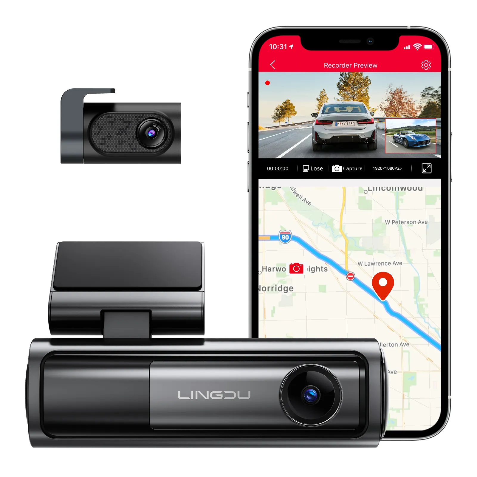 LINGDU LD06 5G Wifi GPS Bluetooth Car Black Box Voice Command Dual Lens Car Camera Dash Cam Front and Rear 4K