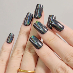 Vente en gros, <span class=keywords><strong>faux</strong></span> ongles carrés de longueur moyenne à coller, effet aurora fabriqué à la machine, couleur arc-en-ciel, design, <span class=keywords><strong>faux</strong></span> ongles noirs - Product Image 3