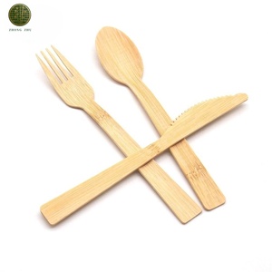 Set di posate in bambù biologico usa e getta (cucchiaio, forchetta, coltello) certificato FSC, senza sostanze chimiche, senza BPA, non tossico, compostabile, ecologico, sicuro, all'ingrosso - Product Image 1