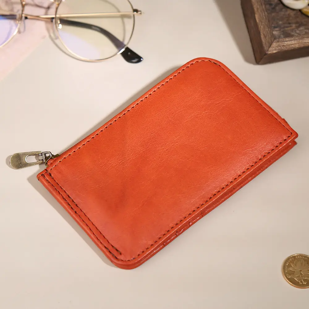 Europe and the United States retro style leather girl card bag rfid anti-theft brush multi-card document bag multi-function