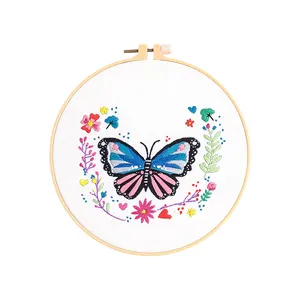 Butterfly Wreath Cotton Thread Embroidery Diy Material Package Handicraft Needlework Cross Stitch Kits For Beginners