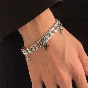 Bracelet en Acier Titane avec Croix pour Hommes et Femmes, Chaîne à Maillons en Pierre Naturelle, Nouvelle Arrivée, Style Froid, Bracelet Électroplaqué - Product Image 5