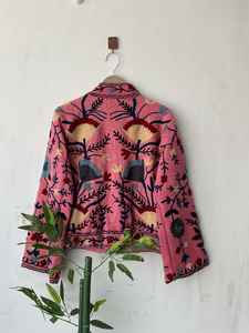 Handmade Suzani Embroidery Jacket Boho Quilted Cotton <b>Coat</b> Floral Embroidered Outerwear Traditional Ethnic Fashion for Women - Product Image 4