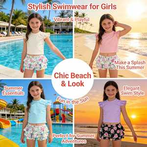 <span class=keywords><strong>Maillot</strong></span> <span class=keywords><strong>de</strong></span> <span class=keywords><strong>bain</strong></span> deux pièces pour grandes filles (8-15 ans) avec protection solaire UPF 50+, personnalisable, motif floral mignon, tissu à séchage rapide - Product Image 1