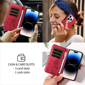 เคสโทรศัพท์ดีไซน์กระเป๋าสตางค์ลายนูนลายดอกแดนดิไลออนสำหรับซัมซุง A07 A17 A27 A37 A57 A06 A16 A26 A36 A56 A05 A15 A25 A35 <span class=keywords><strong>A75</strong></span> A55 - Product Image 5