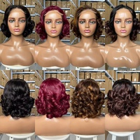 Perruque courte en cheveux humains vierges, coupe pixie, vague d'eau bouclée, couleur naturelle, densité 180%, perruque à dentelle frontale 13x1, 6 pouces