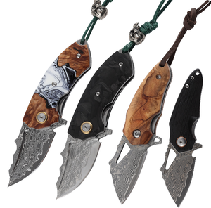 Cuchillo Plegable de Acero de Damasco Hecho a Mano con Mango de Madera y Hoja de Punta Caída, Cuchillo de Bolsillo para Camping y Caza al Aire Libre, Personalizable OEM - Product Image 1