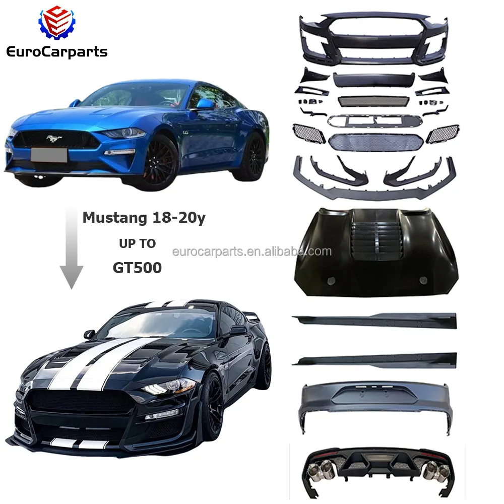 Mustang 2018-2020 año actualización a GT500 estilo Kit de carrocería parachoques de coche capó alerón trasero accesorios de coche piezas de ajuste automático
