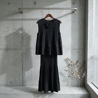Ensemble plissé Miyake haut de gamme pour femme, été, deux pièces, haut moulant uni décontracté et jupe longue, 100 % polyester