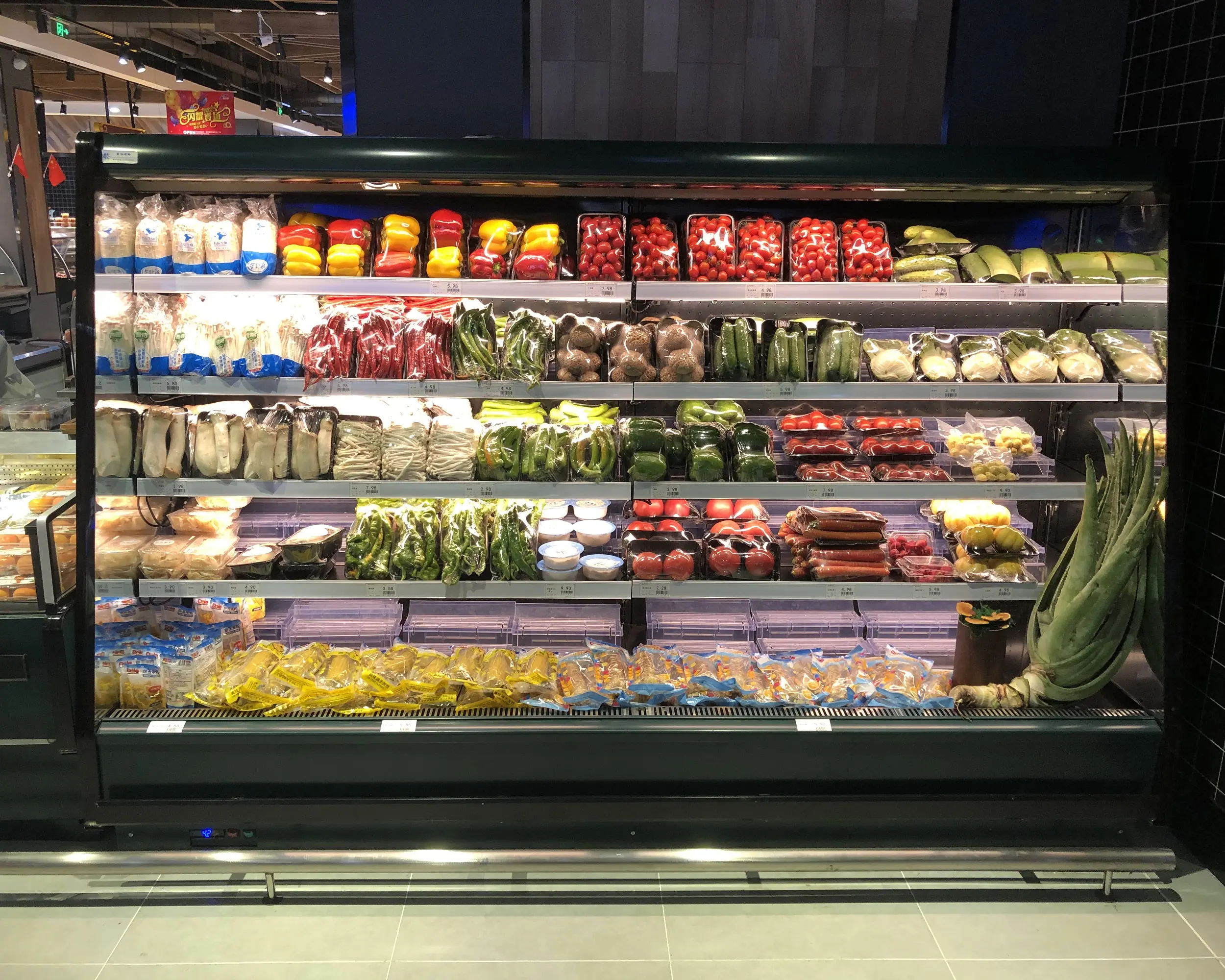 열려있는 냉장고 야채 과일은 슈퍼마켓 냉장고와 전시 냉장고를 사용했습니다 Customizable 작풍 공기 색깔 냉각기 온도