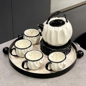 Ensemble de théière et tasses à café en céramique créative Bambootop pour la maison et l'hôtel, ensemble de grande valeur, boîte cadeau d'anniversaire - Product Image 1