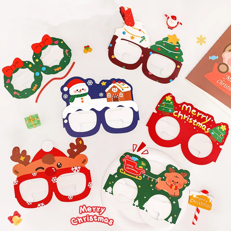 Grosir kacamata dekorasi Kartun Natal anak-anak hadiah kecil lucu Natal dekorasi pesta bingkai kertas