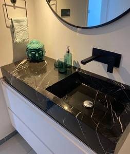 Lavabo Flotante de Mármol Nero Marquina de Lujo |   Encimera de Baño Integrada de Mármol Negro |   Piedra Natural Personalizada y Duradera - Product Image 4