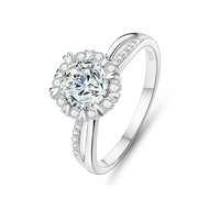 Bague en Moissanite Couleur D en Gros pour Femme, Bague Couronne en Argent Sterling S925, Bague Classique à Six Griffes, Cadeau de Fiançailles