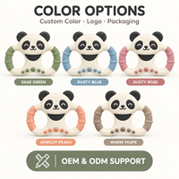 Anneau de dentition pour bébé en silicone Panda, motif visage mignon, poignée double boucle, texture bambou, qualité alimentaire, sans couture, prise en main facile, jouet de dentition, vente en gros OEM