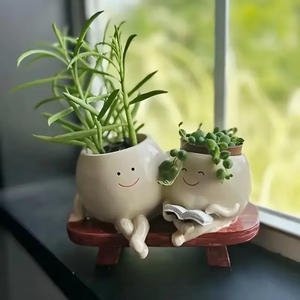 Maceta de Resina con Cara Sonriente para Plantas de Interior y Exterior, Linda Maceta con <span class=keywords><strong>Cabeza</strong></span> de Persona Leyendo un Libro, para Suculentas y Flores - Product Image 1