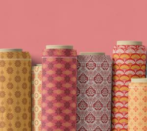 Tissu en coton doux à motif floral géométrique de la série rouge, imprimé numérique personnalisé 2025, pour robes, chemisiers et chemises pour femmes - Product Image 1