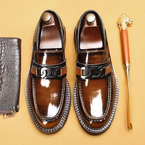 Mocassins de style britannique haut de gamme pour hommes d'affaires, en cuir véritable, à bout carré, à enfiler, légers, respirants, chaussures habillées formelles - Product Image 3