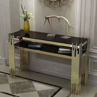Meubles de salon noirs d'entrée de luxe en Italie, table console en acier inoxydable doré
