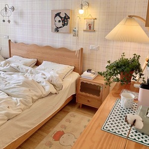 Solid Wood <b>Bed</b> Cherry Wood 1.8m <b>Double</b> Storage Nordic Style Low <b>Box</b> <b>Bed</b> - Product Image 3