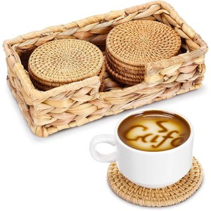 Sous-verres en rotin faits à la main, résistants à la chaleur, tapis antidérapants tissés pour tasses, légers et faciles à nettoyer pour la cuisine, le café et l'usage quotidien - Product Image 1