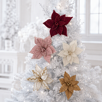 Fleurs artificielles de Poinsettia en polyester pour décorations de Noël, couronnes, arbres, murs, fêtes, tailles et couleurs personnalisées, usage commercial