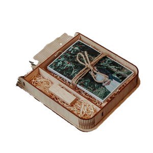 Boîte photo en bois OEM 4*6 pouces pour cadeau de mariage avec clé USB, album photo, bougie et fournitures d'artisanat, matériaux recyclés - Product Image 1