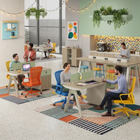 Poste de travail individuel moderne à pied en A avec armoire latérale de rangement en panneau de classe E1, écran de confidentialité vert, finition importée, bureau pour personnel durable