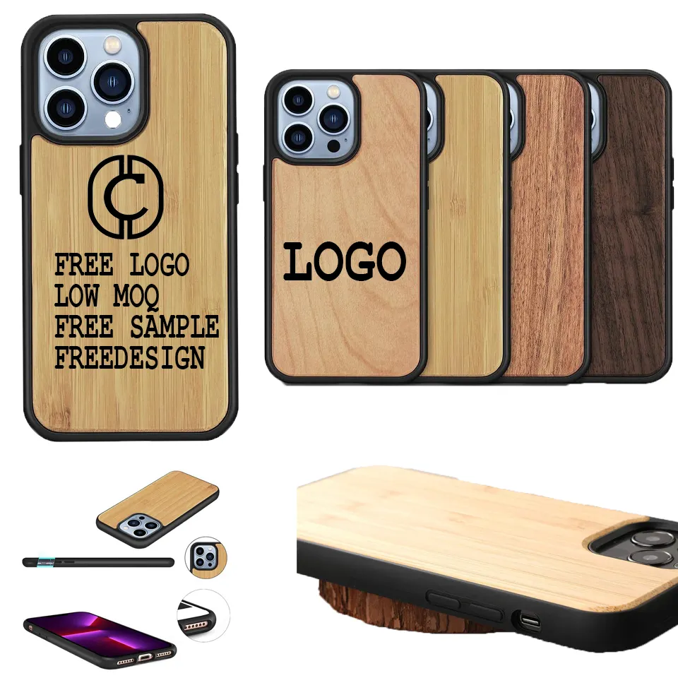 Custodie per cellulari antiurto in vero legno di bambù con incisione naturale di lusso con logo personalizzato per telefono