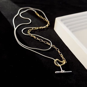 Collar de Clavícula para Mujer de Plata de Ley S925 con Cadena de Hueso de Serpiente de Doble Capa y Cierre OT, Opción de Uso Múltiple - Product Image 2
